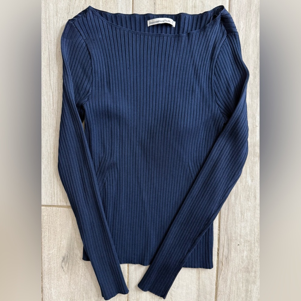 A&F Navy Blue Ribbed Long Sleeve Top
